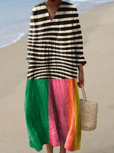 Women's Vintage Geometric Line Art Print Cotton Linen Dress